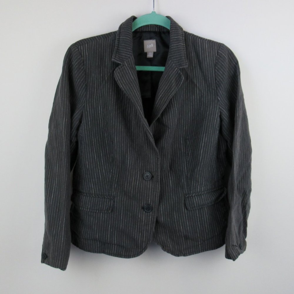 J. Jill Gray Striped Linen Cotton Blazer sz LP Flawed